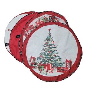 Set Of 4 Max Studio‎ Christmas Tree Placemats 15" Round Home Decor Holidays